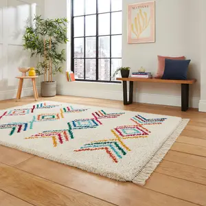 Multi Geometric Kilim Modern Shaggy Easy to clean Rug for Dining Room-120cm X 170cm