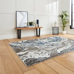 Grey Navy Abstract Modern Easy To Clean Rug For Dining Room-160cm X 220cm