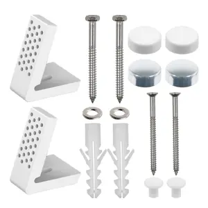 SPARES2GO Toilet Pan Fixing Kit Angled Floor WC Bidet Basin Bathroom Bracket Set (White and Chrome Silver Cap Covers)