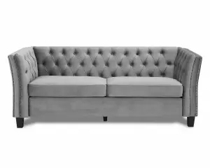 Chelsea Velvet Fabric 3 Seater Sofa, Light Grey