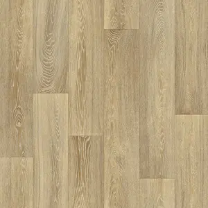 Light Brown Wood Effect Vinyl Flooring For LivingRoom, Kitchen,2mm Textile Backing Vinyl Sheet -5m(16'4") X 3m(9'9")-15m²