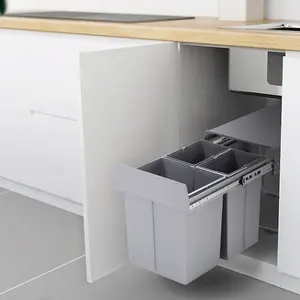 Grey 40L Cabinet Integrated Pull Out Kitchen Waste Bin Under Counter Storage