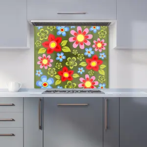 Red And Blue Flowers Premium Glass Kitchen Splashback W600mm x H650mm