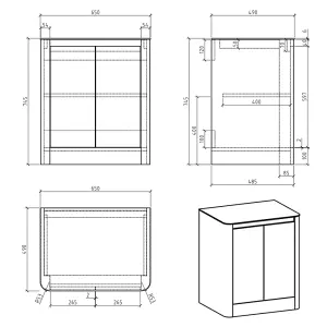 Mayfair Gloss White Freestanding Bathroom Vanity Unit with Grey Marble Countertop (W)650mm (H)745mm