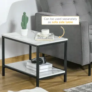 HOMCOM Modern Coffee Table Set of Two w/ Steel Frame Marble-Effect White