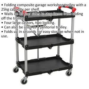 Versatile 3 Level Folding Workshop Trolley with High Capacity and Easy Storage