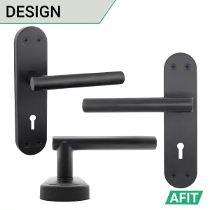 AFIT Matt Black Door Handle Key Lock Set - 1 Pair of Internal T-Bar Handles with Sash Lock (64mm) & Keys - Olvera Range