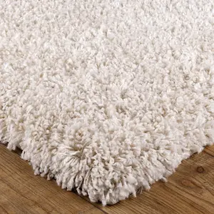 Modern Easy to Clean Cream Plain Shaggy Rug for Living Room and Bedroom-120cm X 170cm