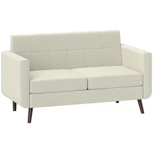 HOMCOM Modern Upholstered Fabric Loveseat Sofa for Living Room, Cream