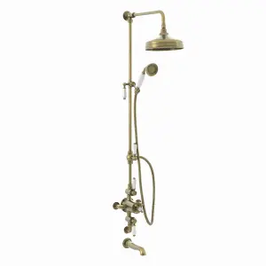 ENKI Downton Antique Brass Traditional 3-Outlet Brass Thermostatic Triple Valve Shower Set 200mm