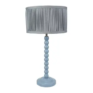 ValueLights Bobbins Powder Blue Table Lamp with Ruched Pleated Powder Blue Drum Lamp Shade