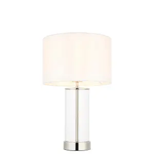 Luminosa Lessina Base & Shade Table Lamp, Bright Nickel Plate, Glass, Vintage White Fabric