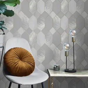 Miami Geometric Leaf Wallpaper Grey Fine Decor FD42835