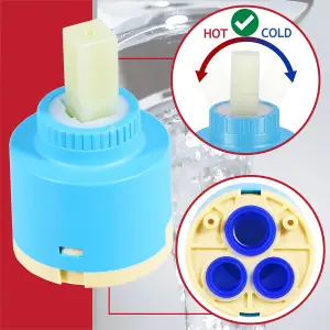 SPARES2GO Mixer Tap Cartridge 40mm Single Monobloc Sink Basin Bath Hot Cold Water Valve