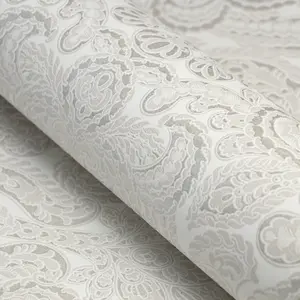 Galerie Adonea Ares Antique White Metallic Damask 3D Embossed Wallpaper Roll