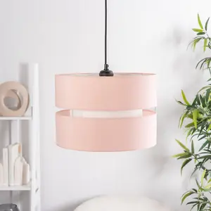 ValueLights Sophia Large Easy Fit Ceiling Light Shade 2 Tier Pendant Drum Lampshade - Blush Pink - Bulb Included