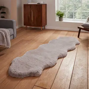 Silver Plain Shaggy Luxurious Modern Rug for Living Room and Bedroom-60cm X 180cm (Double)