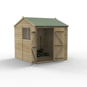 Forest Garden Beckwood Shiplap 7x7 ft Reverse apex Natural timber Wooden Pressure treated 2 door Shed with floor & 2 windows - Assembly service included