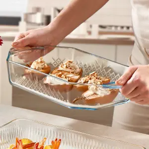 Queensway Home & Dining 36cm Width Glass Cooking Baking Roasting Oven Serving Tray Rectangular with Handles & Geometrical Design