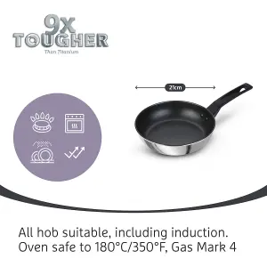 Prestige 9 x Tougher Silver Round Stainless Steel Dishwasher Safe Frying Pan 21 & 29cm Twin Pack