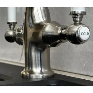 Liquida W22BN Traditional Twin Lever Swivel Brushed Nickel Kitchen Mixer Tap