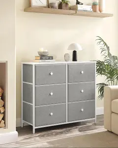 SONGMICS Dresser Chest, Cloth 5-Drawer Storage Organizer, Dresser, for Lounge, Passage, Baby Room, Light Grey and White