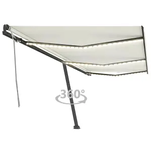 Berkfield Manual Retractable Awning with LED 600x350 cm Cream