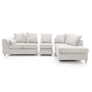 Jumbo Large White Cord Right Facing Corner Sofa for Living Room with Thick Luxury Deep Filled Cushioning