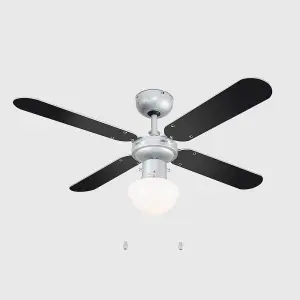 ValueLights 42" Grey Ceiling Fan With Frosted Glass Light Shade Reversible Blades And Remote Control