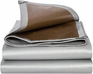 Tarpaulin Tarp Sheet Cover Heavy Duty 210GSM Waterproof Camping Brown/Silver 10m x 15m