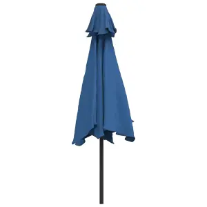 Berkfield Outdoor Parasol with LED Lights and Steel Pole 300 cm Azure