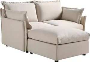 Byron Pillow Edge Beige Fabric Modular Sofa, 2-Seater Chaise - Daals - Sofas