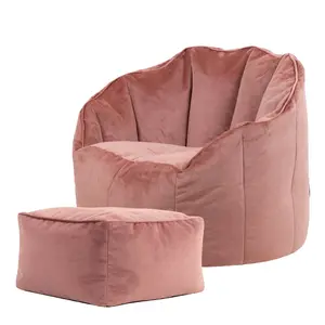 Icon Velvet Bean Bag Chair & Footstool Dusk Pink