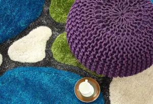 Blue and Green 3D Pebbles Shaggy Rug - Hawaii