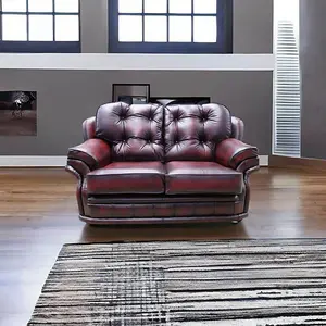 Chesterfield 2 Seater Antique Oxblood Red Leather Sofa In Knightsbridge Style