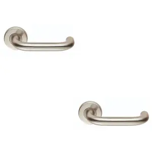 2 PACK - Pair 19mm Round Bar Safety Handle On Round Rose Concealed Fix 201 Satin Steel