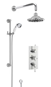 Traditional Concealed Triple Valve with Square Back Plate Shower Set with Slide Rail Kit, Arm & Head- Chrome - Balterley