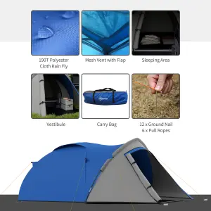 Outsunny Compact Camping Tent w/ Vestibule & Mesh Vents for Hiking Blue