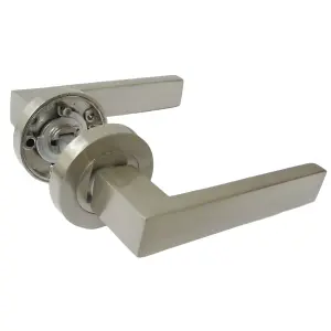 Cafri Door Handle Modern Satin Nickel Rectangular Lever on Rose Internal + 64mm Latch & Hinges