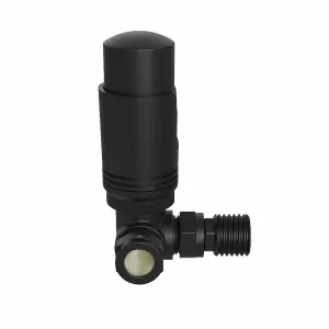 Right Radiators Black Corner Thermostatic Valve Radiator Valves with Lockshield Valve 15mm x 1/2"