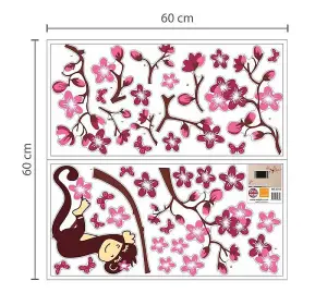 Walplus Combo Kids Pink Monkey Tree Wall Sticker - Blossom PVC