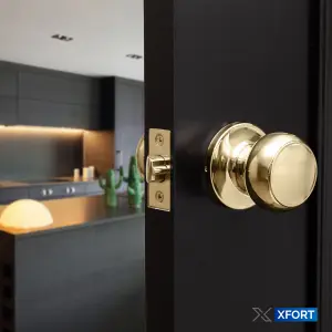 XFORT Bello Passage Knob Set Polished Brass for Internal Wooden Doors