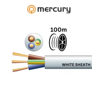 100m Cable 3183Y 3 Core Round PVC, 300/500V, HO5VV-F3, 10A 100m Reel White