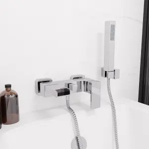 Nes Home Ozone Waterfall Solid Brass Square Wall Mounted Chrome Bath Shower Mixer Tap