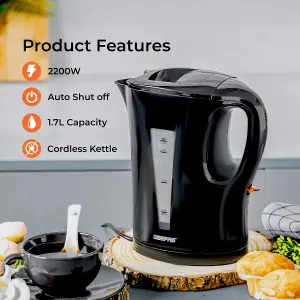 Geepas Electric Kettle & 2 Slice Bread Toaster Kitchen Combo Set, Black