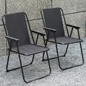 Set Of 2 Black Outdoor Garden Camping Beach Folding Chair