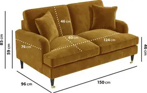 Mustard Velvet 2 Seater Sofa - Payton