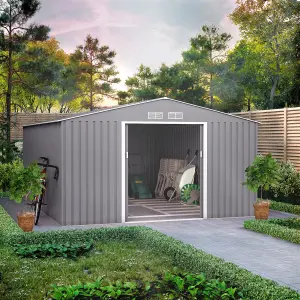 BillyOh Ranger Apex Metal Shed With Foundation Kit - 11x14 Light Grey