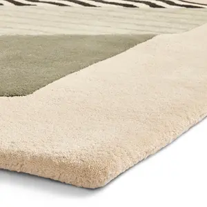 Beige Handmade Luxurious Modern Wool Geometric Rug For Bedroom & Living Room-150cm X 230cm