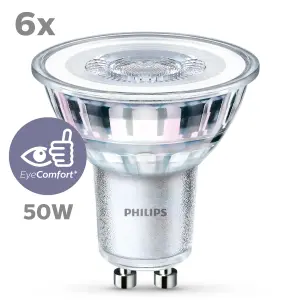 Philips LED GU10 Spotlight, GU10 Spotlight, 4.6W (50 equivalent). Non-Dimmable, Warm White, 6 Pack